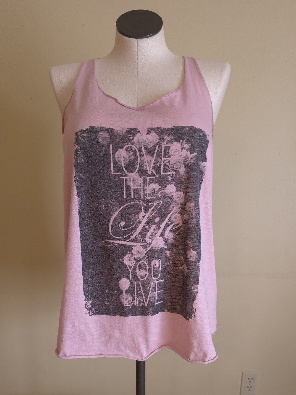 Maurices Love The Life You Live Pink Raw Edge Hem Graphic Scoop Neck Tank Top